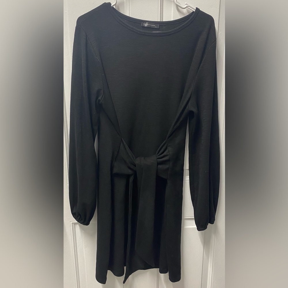 Black Dress Long Sleeve Lantern Sleeve Tie Waist Large Cocktail Casual